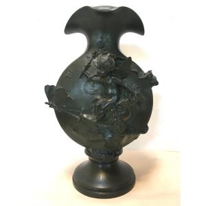 Art Nouveau Bronze Vase Signed Jb Germain, Salon Des Bx Arts Around 1900.
