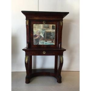 Lady's Secretary, Restoration Period, In Mahogany, Clover Keys, Black Marble Top