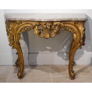Louis XV Console In Gilded Wood From The 18th Century