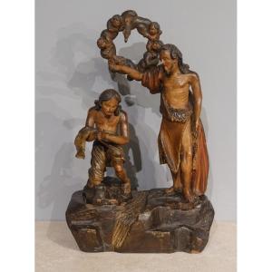 Baptism Of Christ – Polychrome Wood From The 18th Century