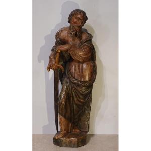 17th-century Polychrome Wooden Statue Of Saint Paul