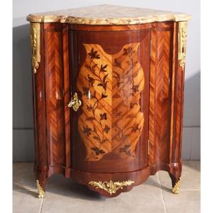 A Carel-stamped Floral Marquetry Corner Cabinet