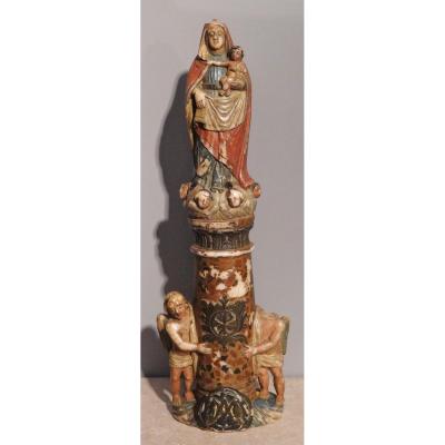 Virgin And Child In Polychrome Alabaster 17th Century