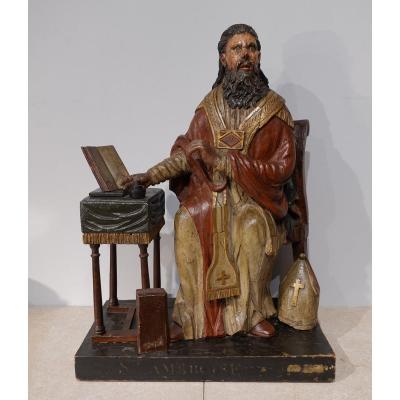 Saint Ambrose, Carved Wood, Late 18th Century