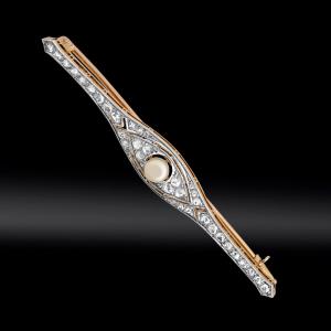 Fine Pearl And Rose-cut Diamond Barrette Brooch From The Late 19th Century 