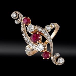 "s" Ring In Rubies And Diamonds, Late 19th-century Style 