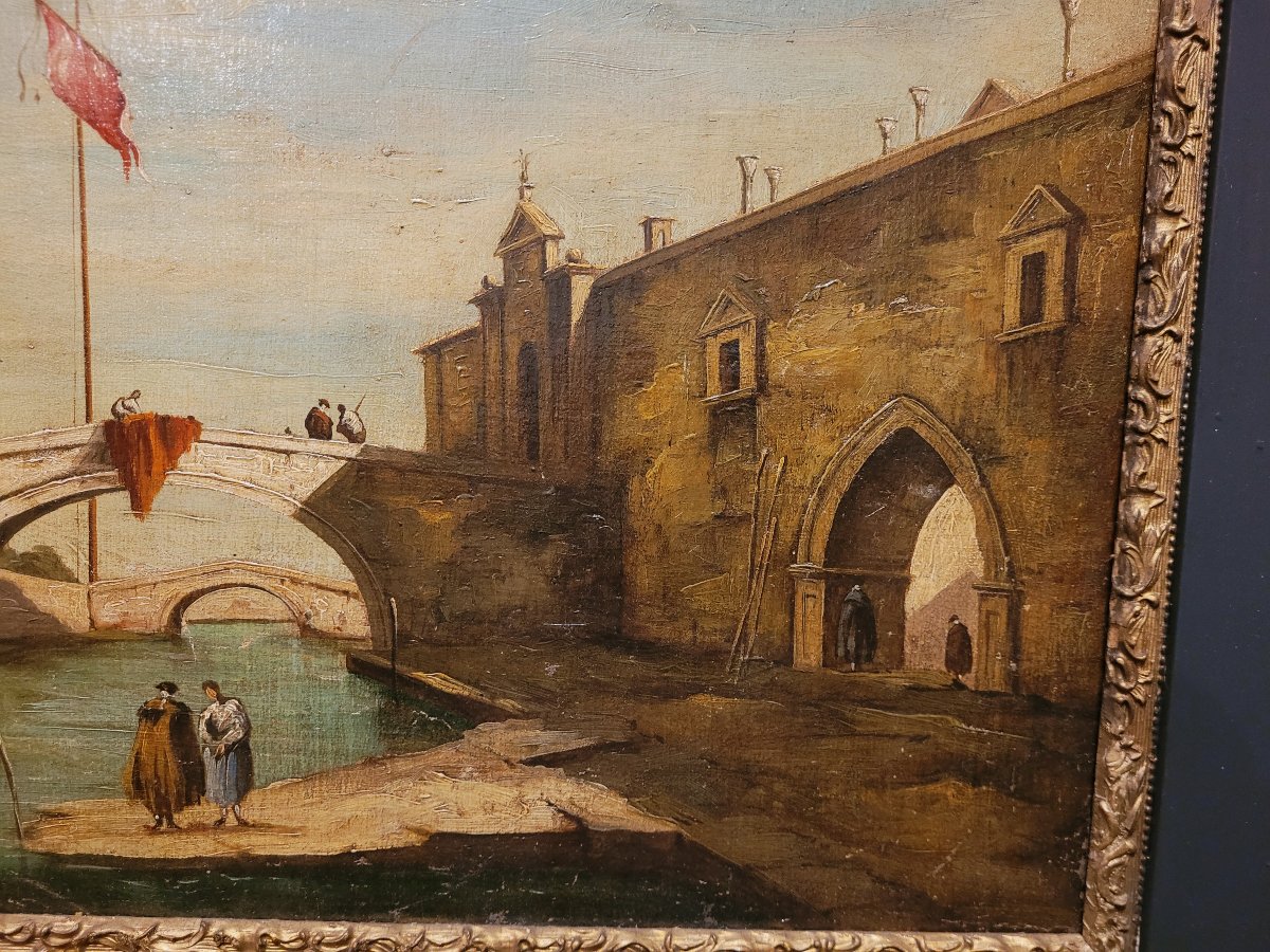 “Capriccio veneziano” Olio su tela metà del XIX secolo-photo-3