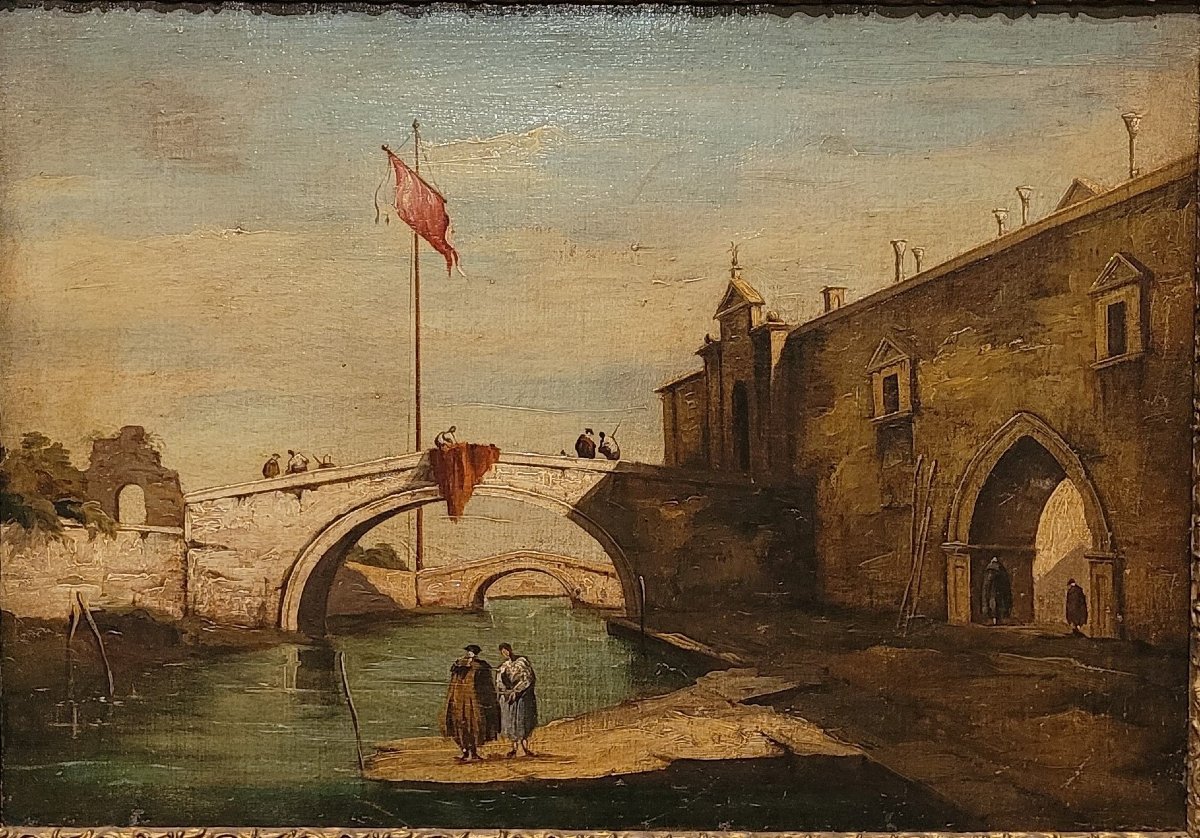 “Capriccio veneziano” Olio su tela metà del XIX secolo-photo-5