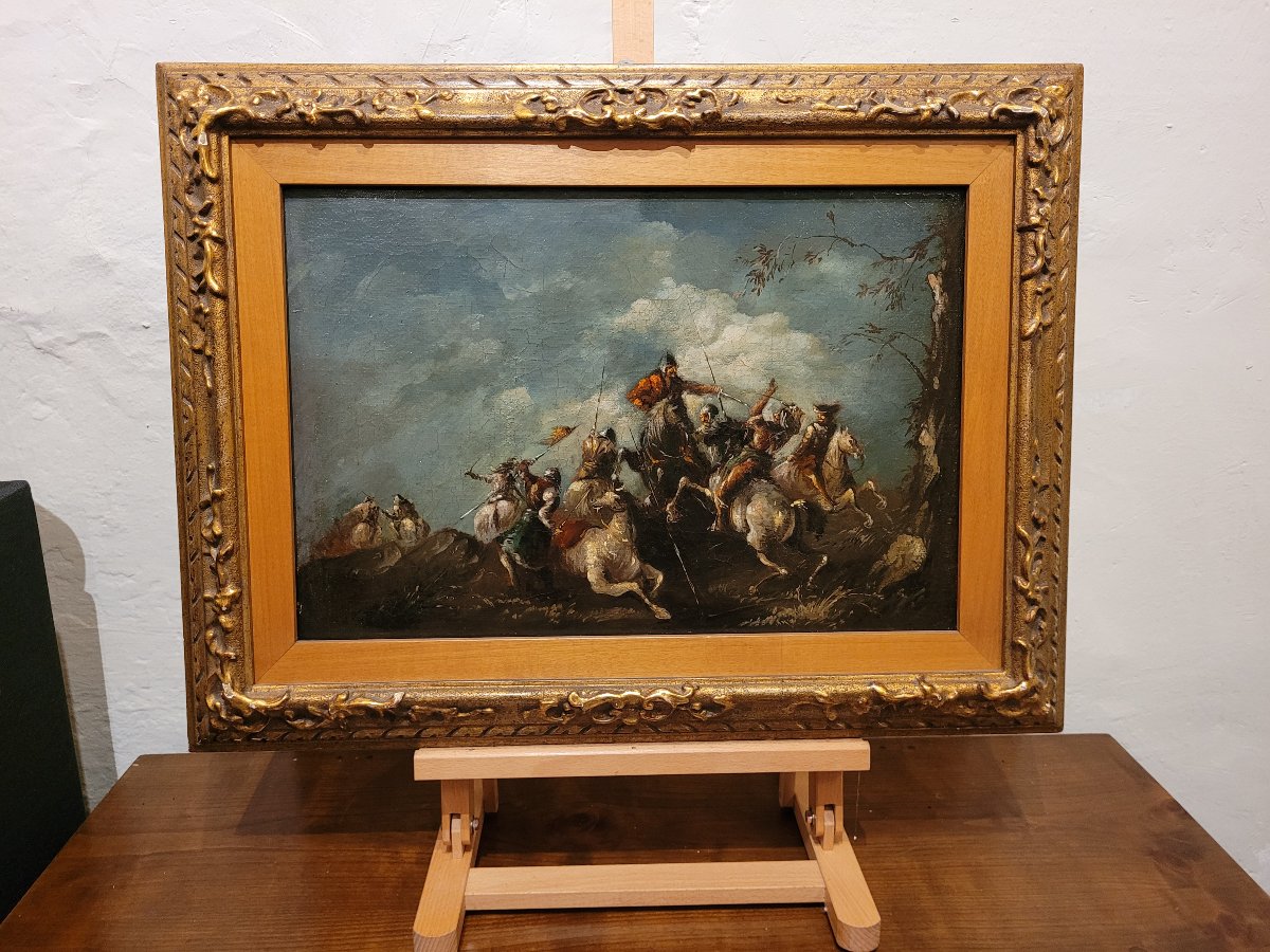 "Coppia di dipinti con scene di battaglia” Ambito veneto, seguace di Francesco Casanova -photo-2