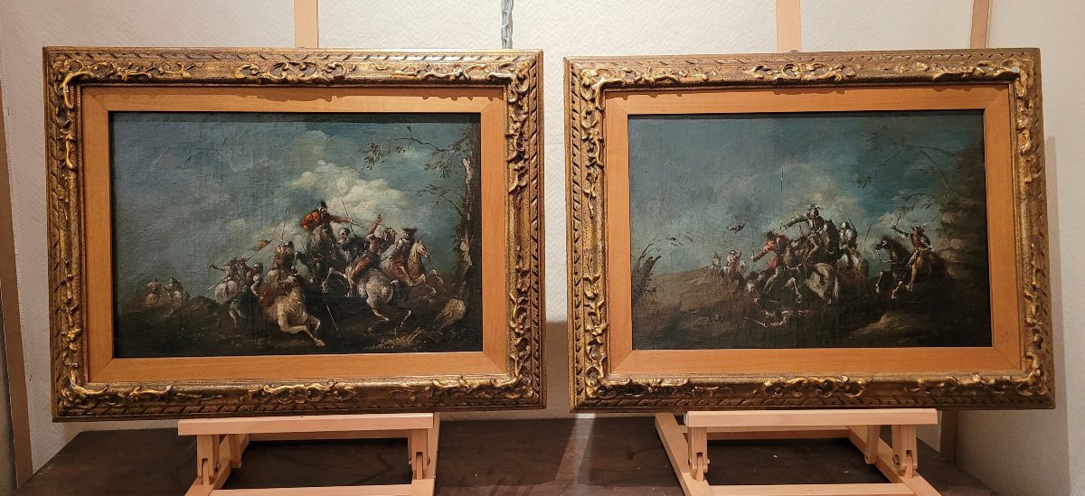 "Coppia di dipinti con scene di battaglia” Ambito veneto, seguace di Francesco Casanova 