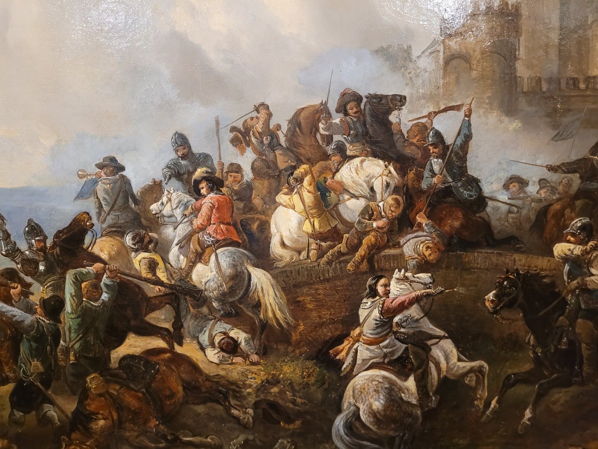 “Scena di battaglia con assalto a una città fortificata” Scuola fiamminga seconda metà del XVII-photo-2