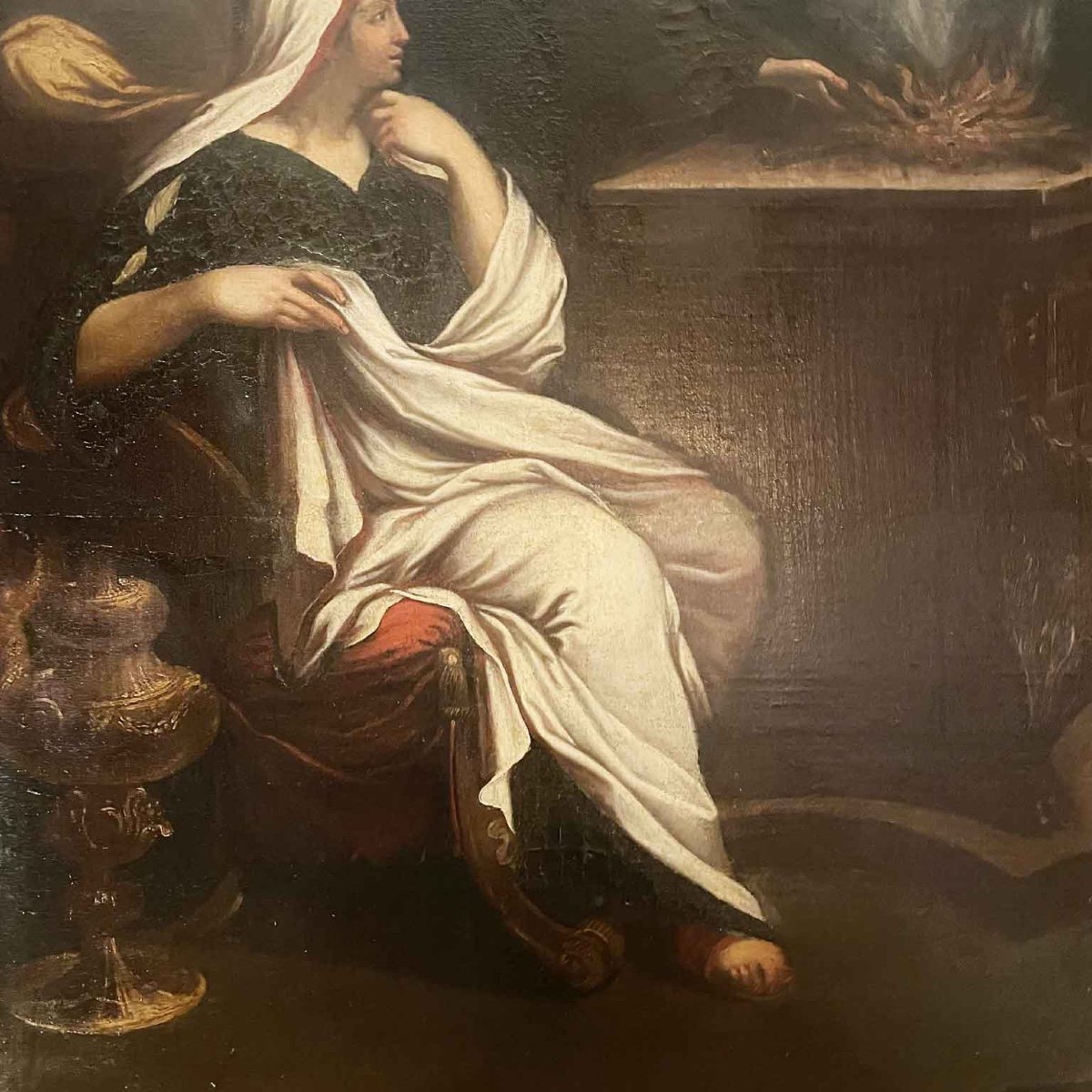 Sacrificio a Minerva Grande Dipinto con Scena Mitologica del 1600 Scuola Lombarda-photo-3