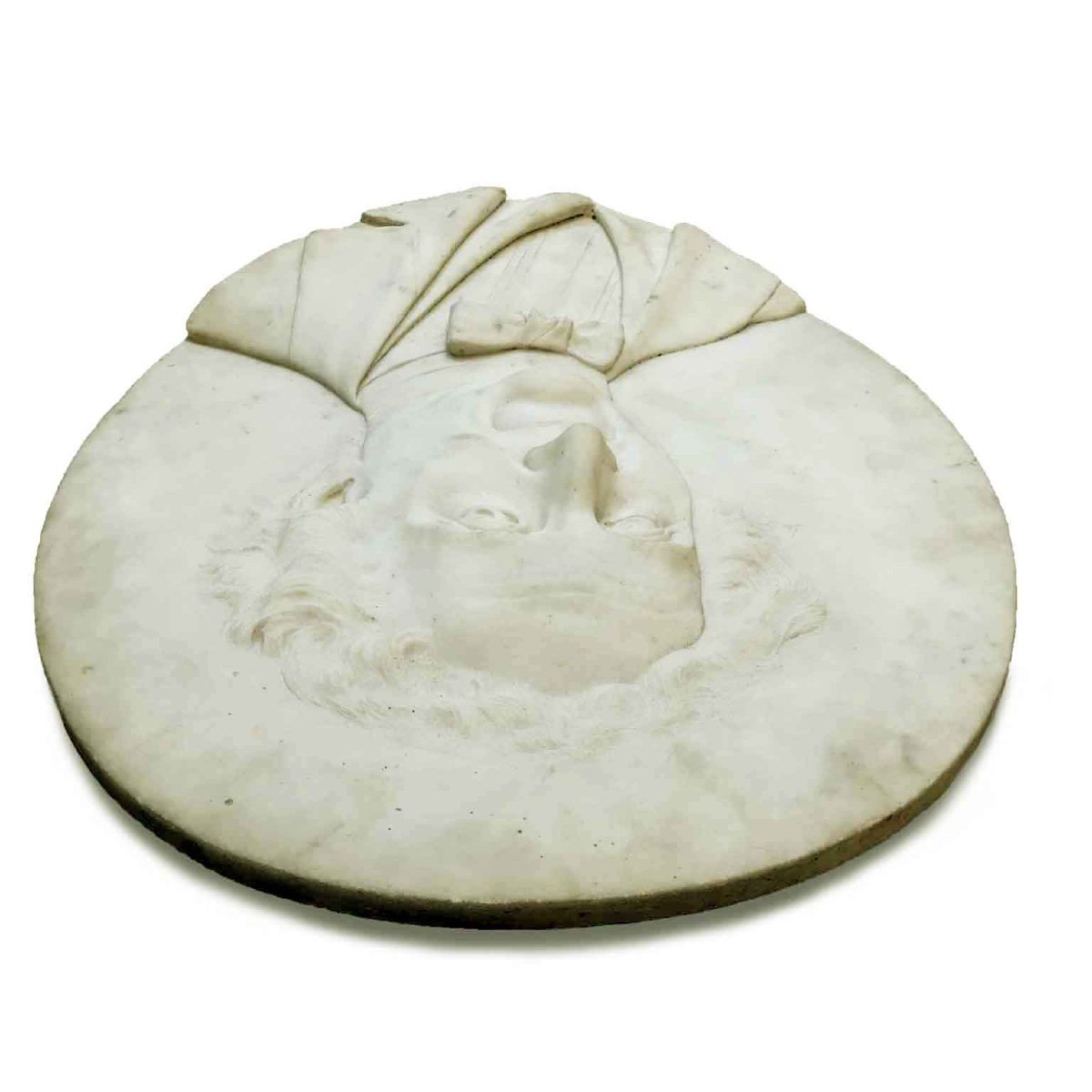 Bassorilievo Ovale in Marmo Bianco con Ritratto Virile-photo-4