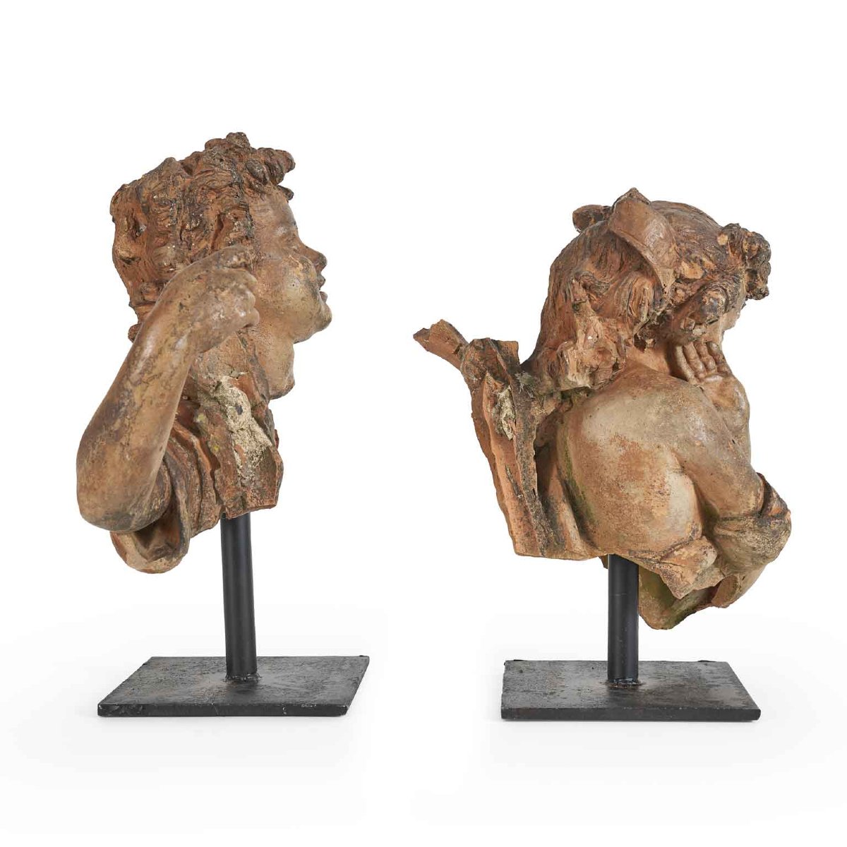 Coppia di Bimbi in Terracotta Sculture Italiane fine 1800-photo-4