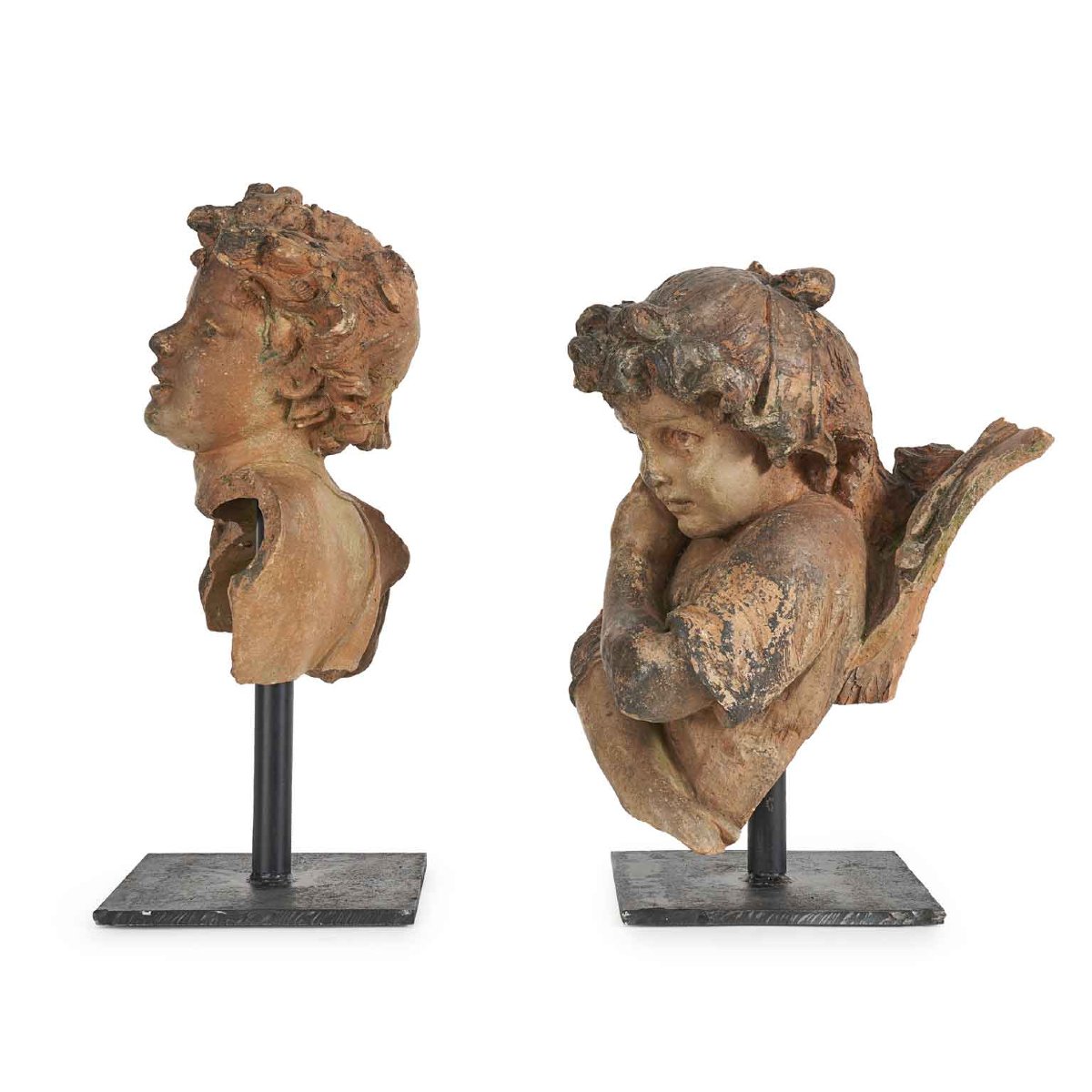 Coppia di Bimbi in Terracotta Sculture Italiane fine 1800-photo-1