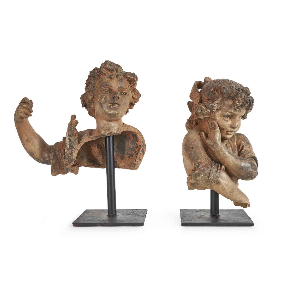Coppia di Bimbi in Terracotta Sculture Italiane fine 1800-photo-3