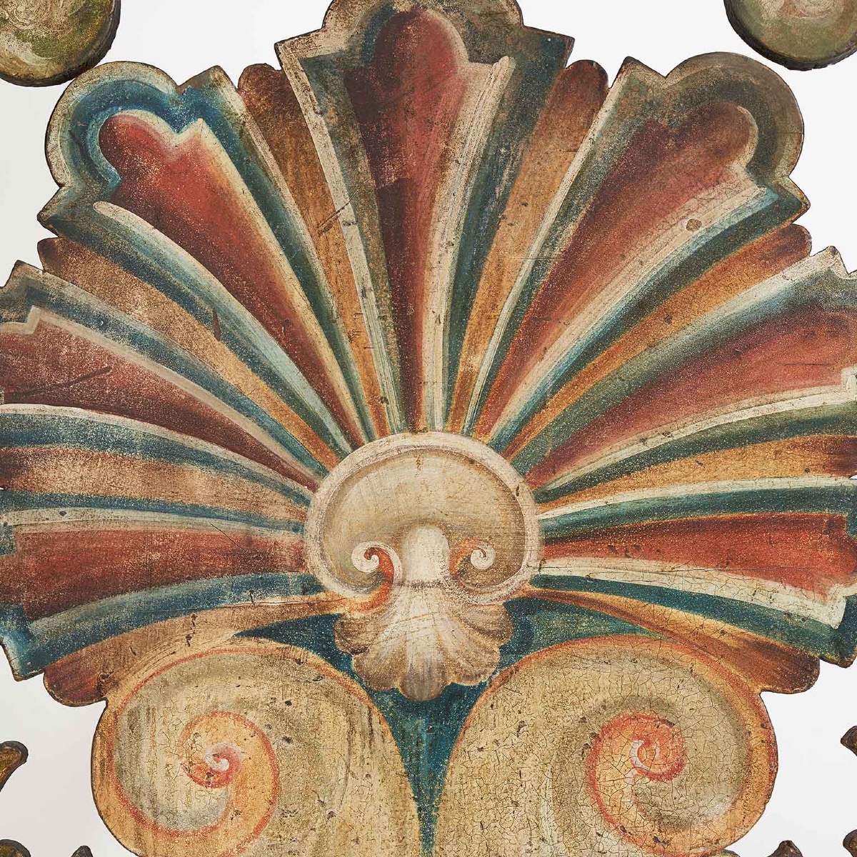 Testata da Letto Matrimoniale Italiana in Legno Dipinto Con Conchiglia e Volute-photo-6