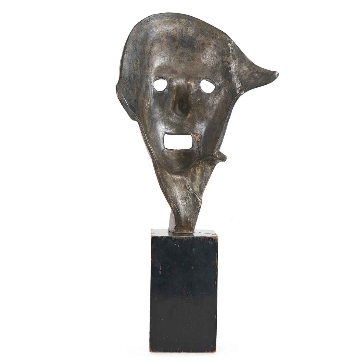 Maschera Tragica Art Deco In Ceramica Argentata del Napoletano Cacciapuoti 1930s-photo-2