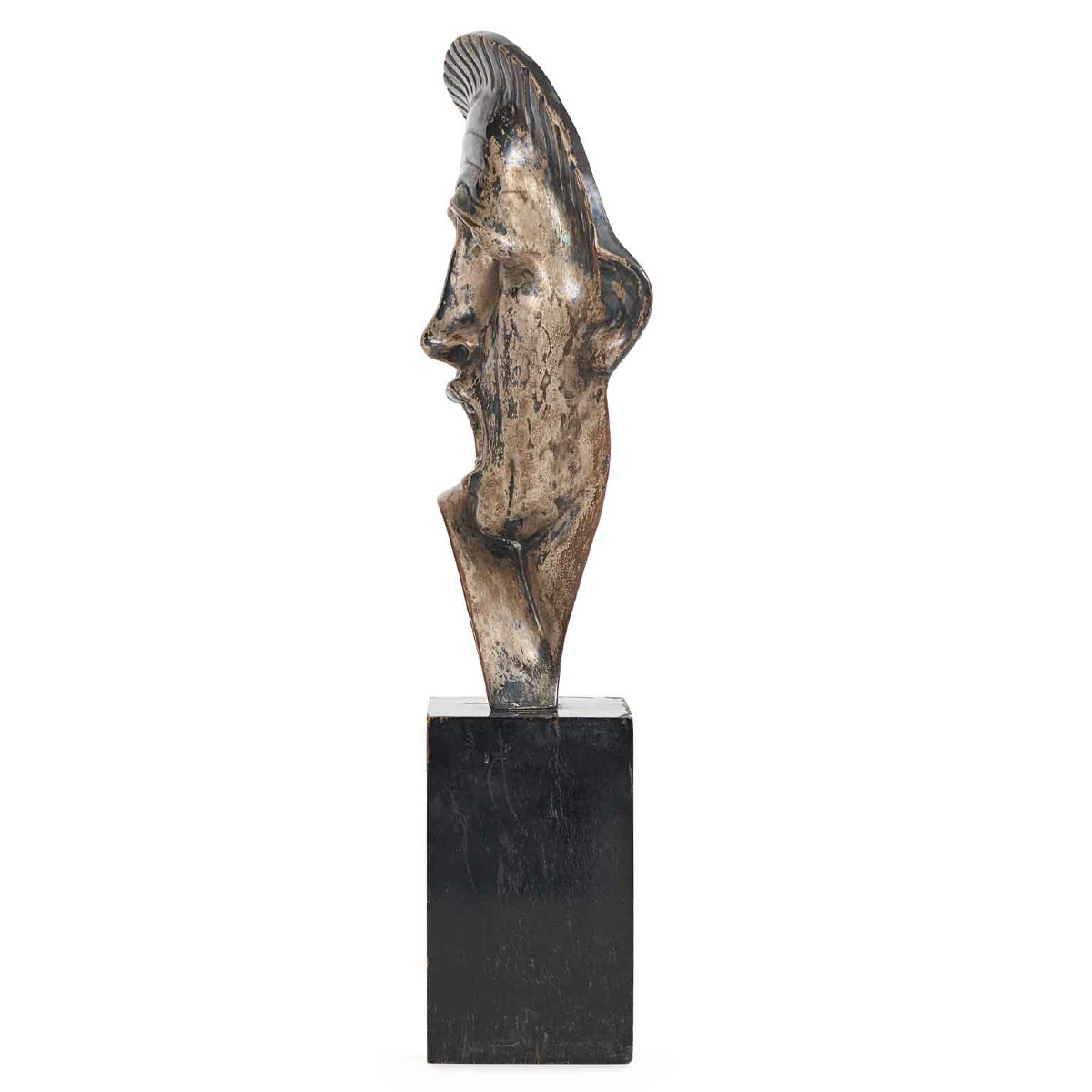 Maschera Tragica Art Deco In Ceramica Argentata del Napoletano Cacciapuoti 1930s-photo-4
