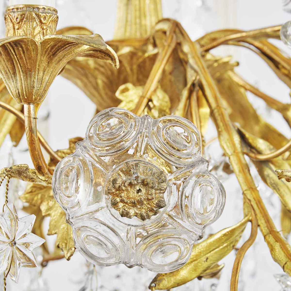 Lampadario Antico Dorato Francese con Cristalli-photo-2
