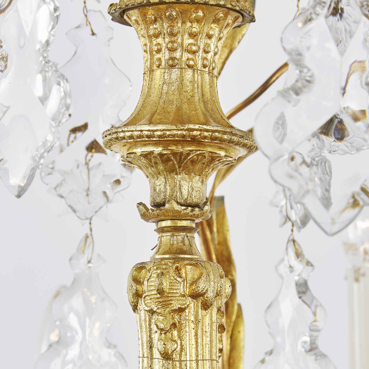 Lampadario Antico Dorato Francese con Cristalli-photo-3