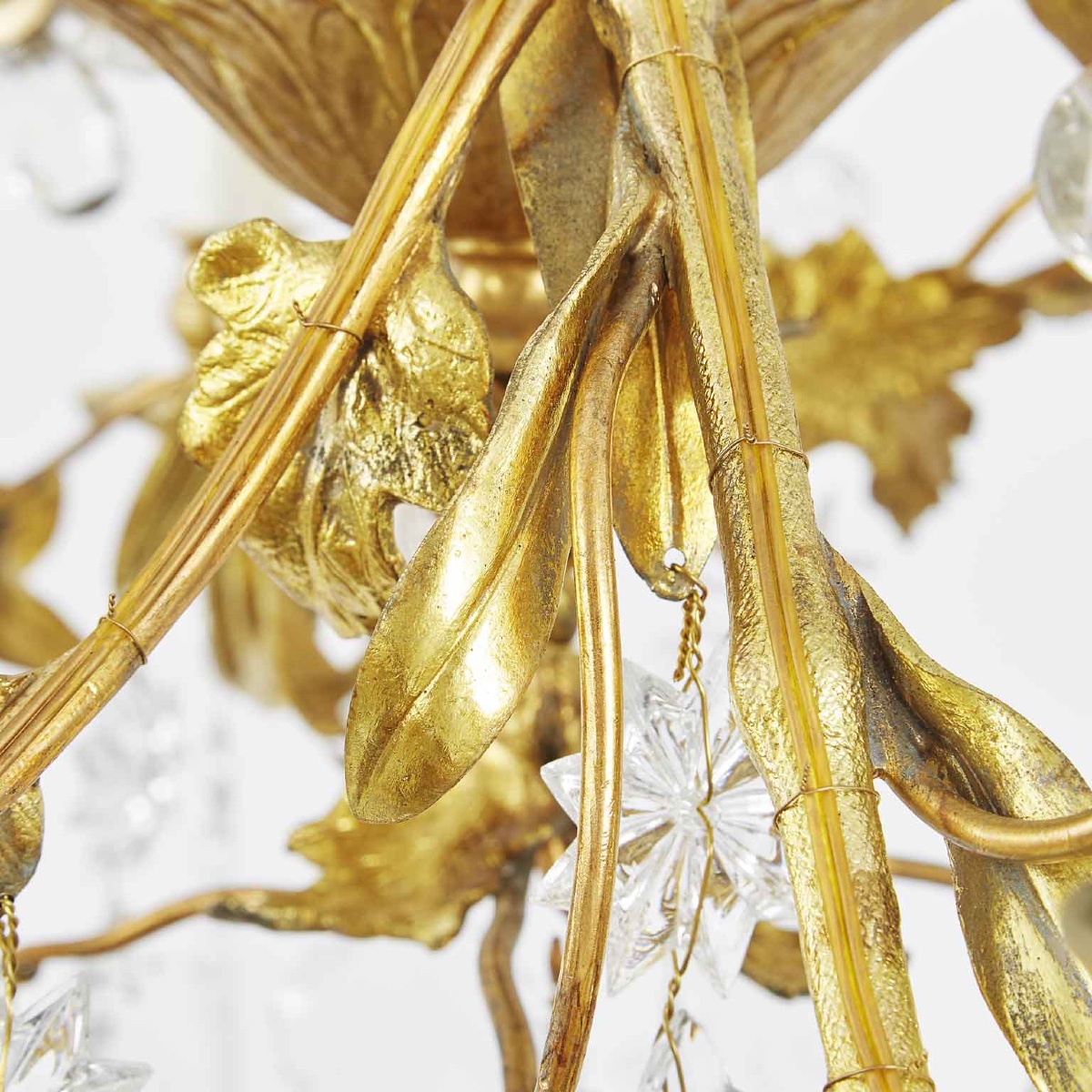 Lampadario Antico Dorato Francese con Cristalli-photo-4