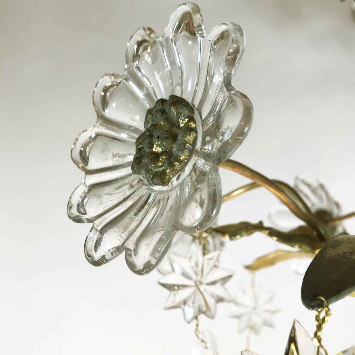 Lampadario Antico Dorato Francese con Cristalli-photo-4