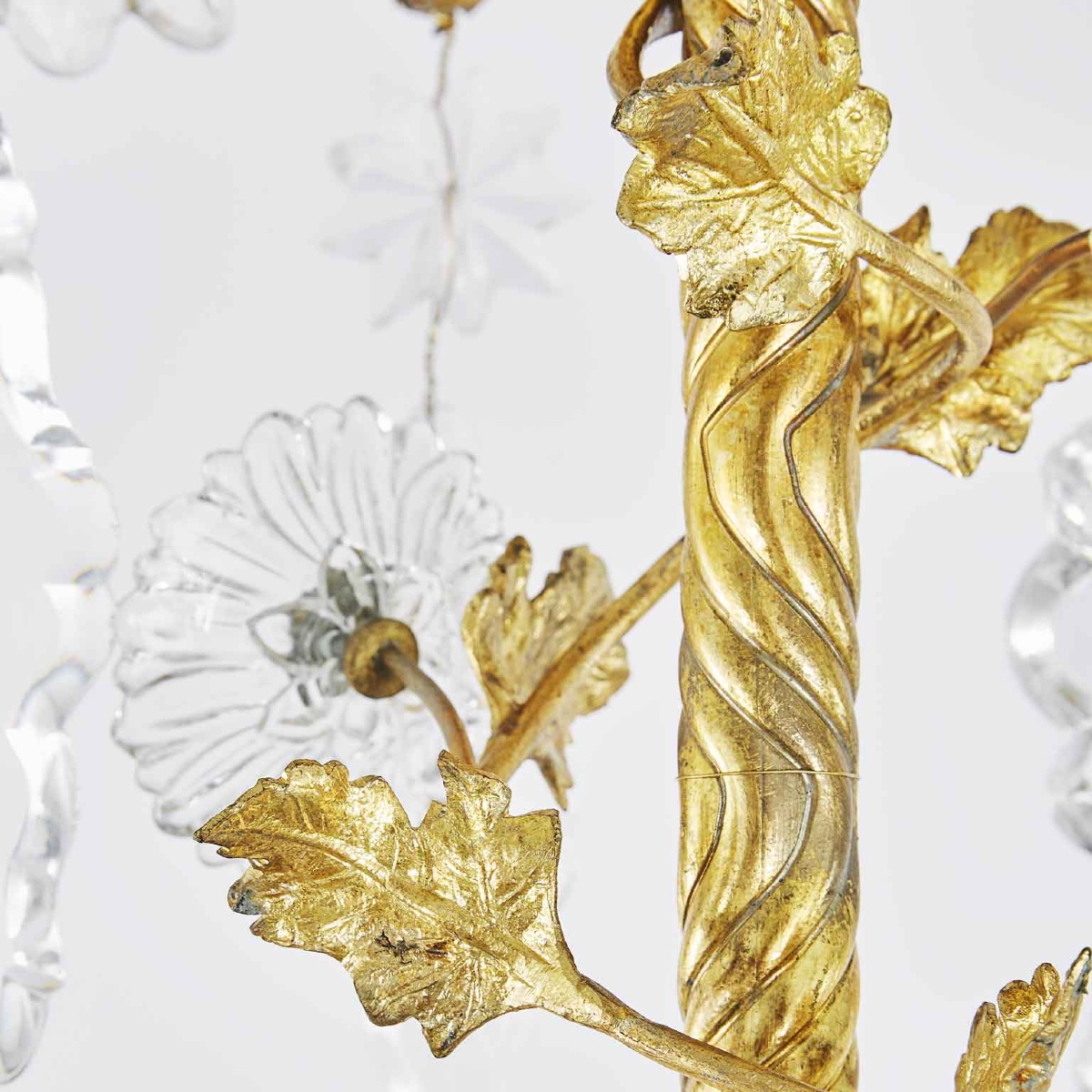 Lampadario Antico Dorato Francese con Cristalli-photo-7
