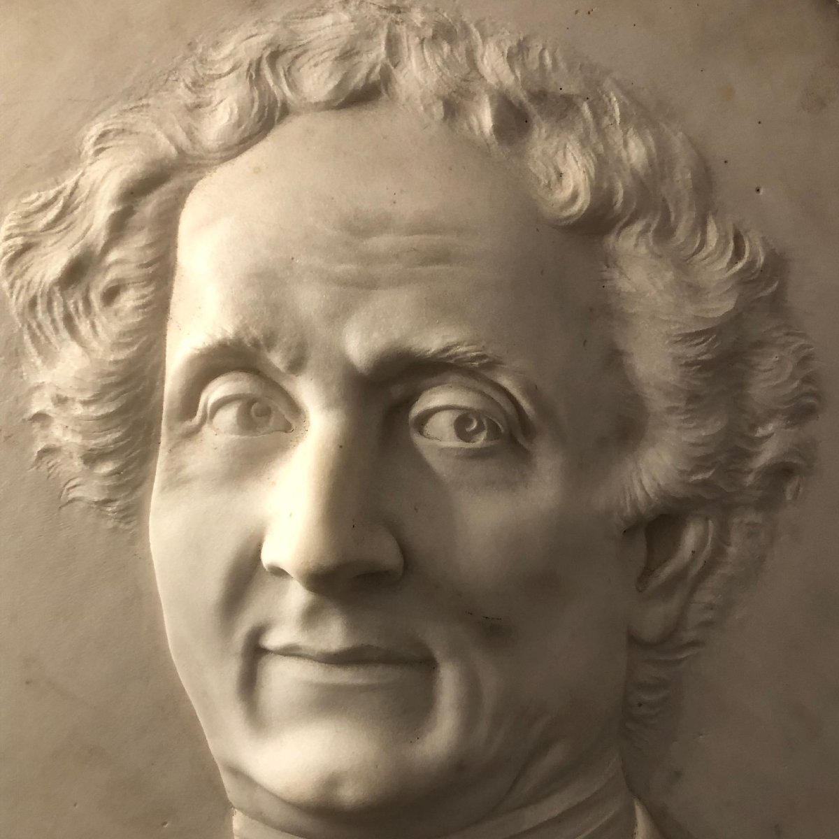 Bassorilievo Ovale in Marmo Bianco con Ritratto Virile-photo-5