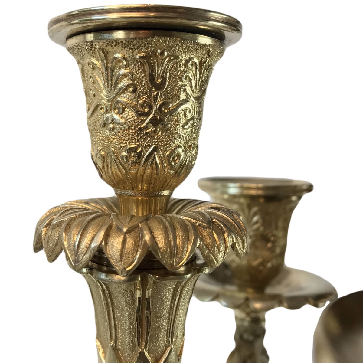 Coppia di Candelabri Impero in Bronzo Dorato-photo-6
