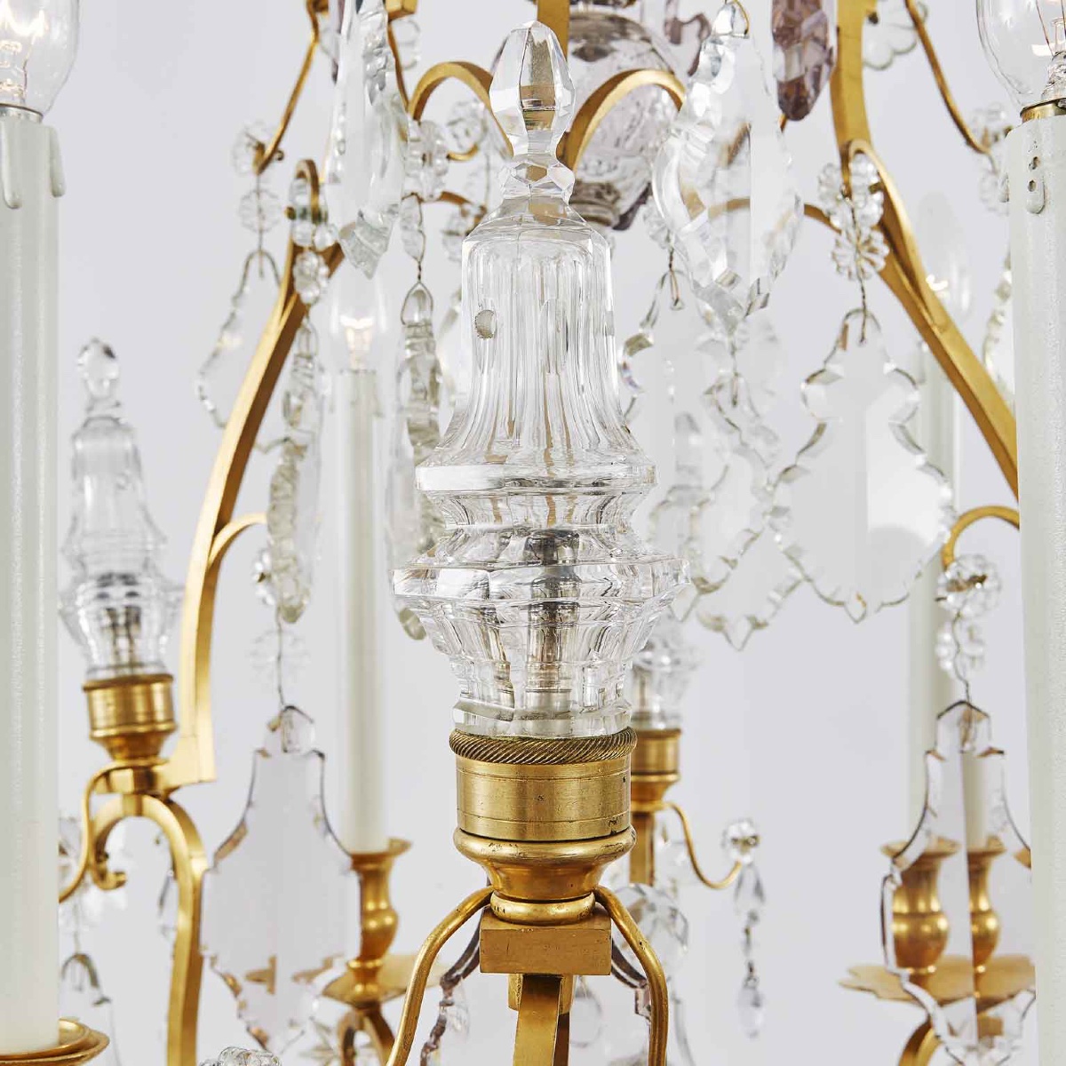 Lampadario Francese Inizi 1900 Bronzo Dorato e Cristallo-photo-3