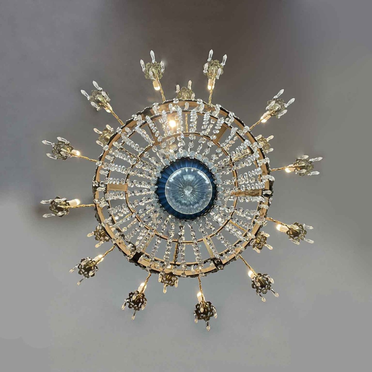 Grande Lampadario Impero Fine 1700 A 18 Luci In Cristallo E Ottone Dorato-photo-5
