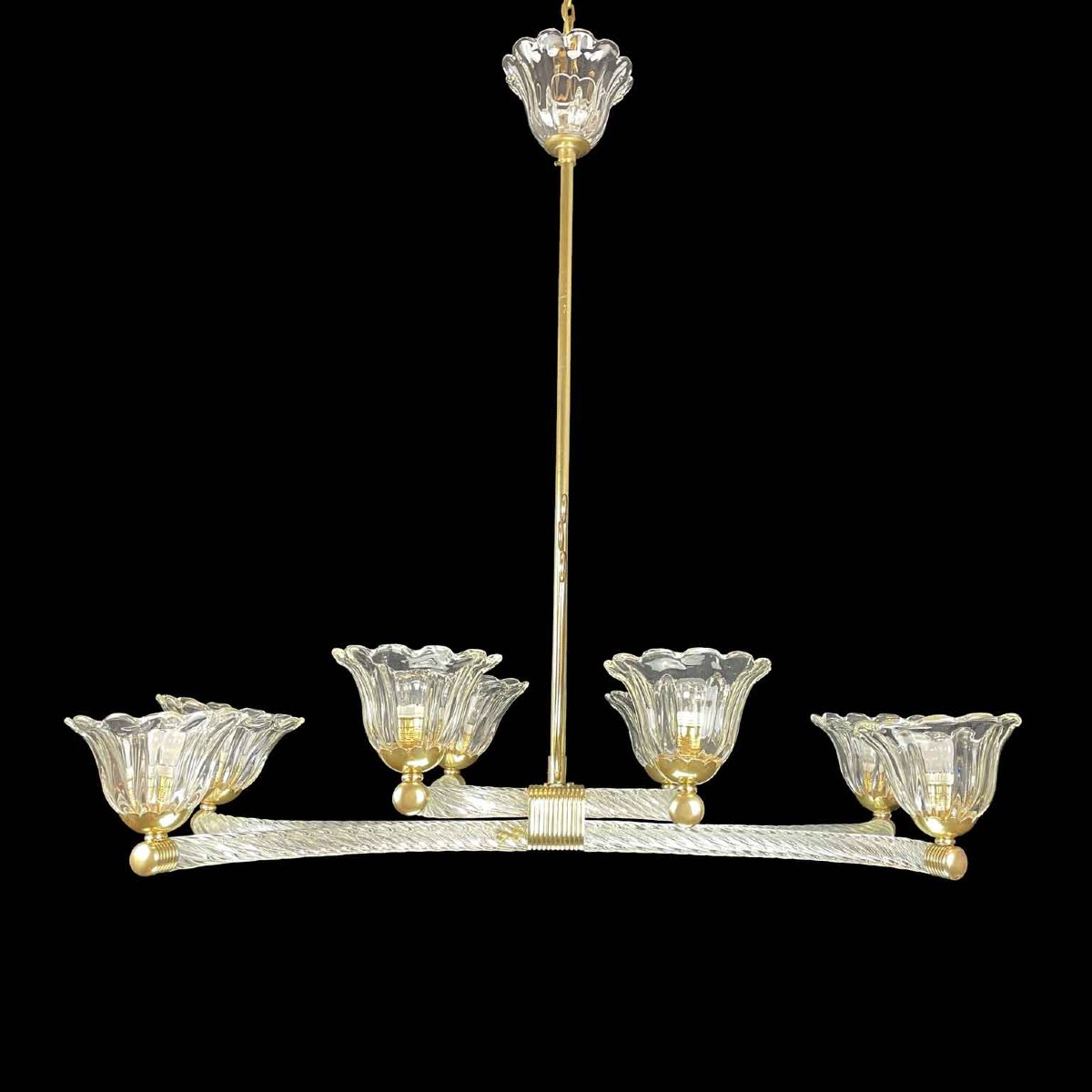 Lampadario Veneziano Barovier a Otto Luci in Vetro di Murano Art Deco XX Secolo-photo-2