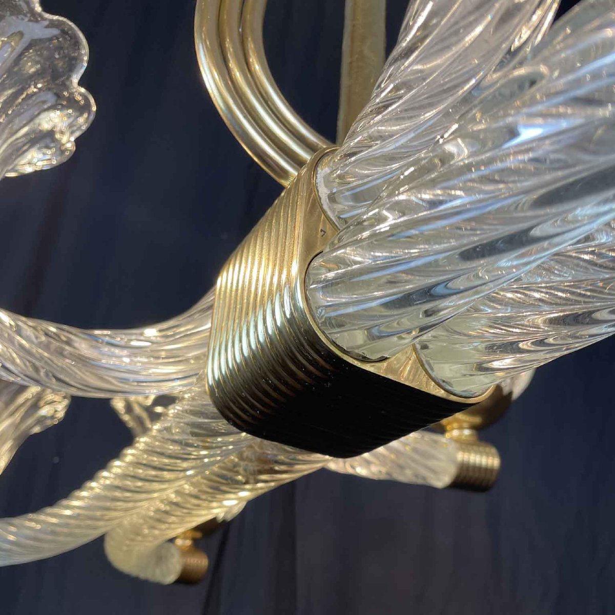 Lampadario Veneziano Barovier a Otto Luci in Vetro di Murano Art Deco XX Secolo-photo-4
