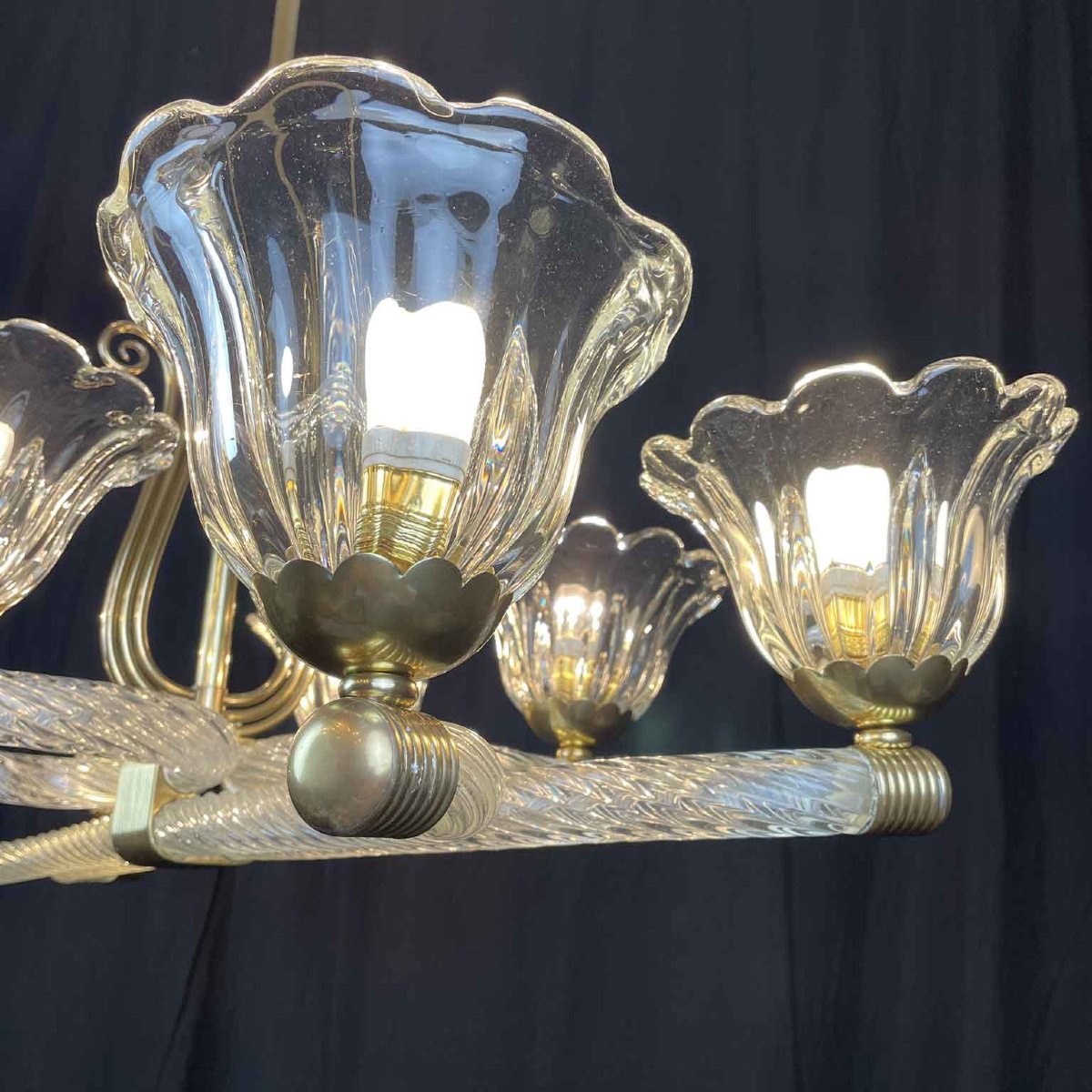 Lampadario Veneziano Barovier a Otto Luci in Vetro di Murano Art Deco XX Secolo-photo-5