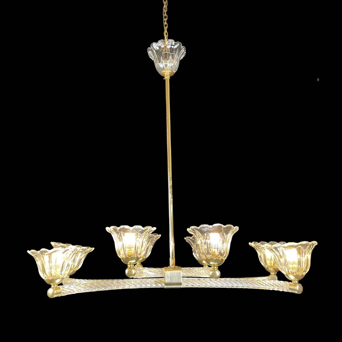 Lampadario Veneziano Barovier a Otto Luci in Vetro di Murano Art Deco XX Secolo-photo-7