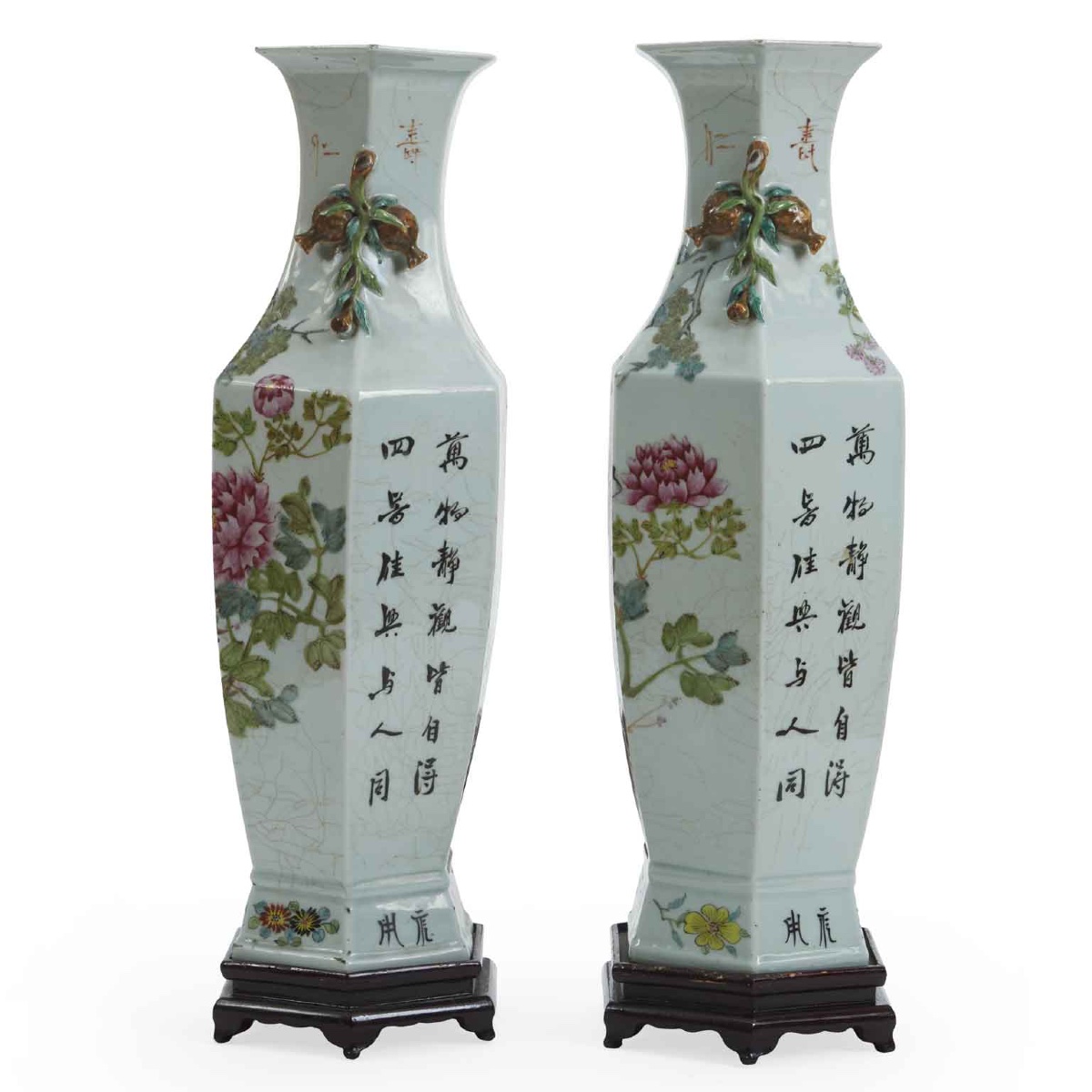 Coppia Vasi Cinesi Esagonali Dinastia Qing XIX Secolo-photo-2