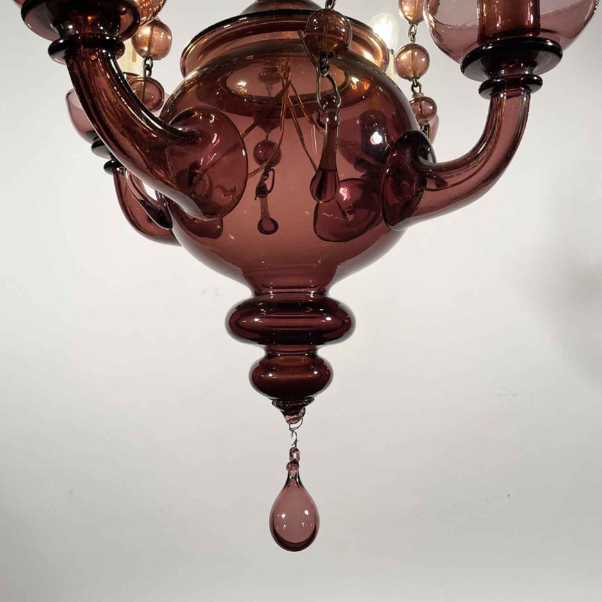 Lampadario Veneziano In Vetro Soffiato Color Ametista Primi 1900-photo-5