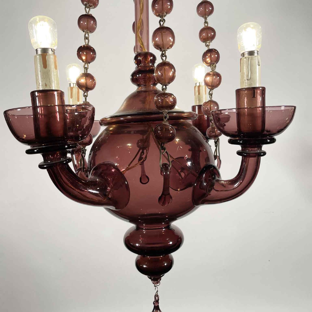 Lampadario Veneziano In Vetro Soffiato Color Ametista Primi 1900-photo-6