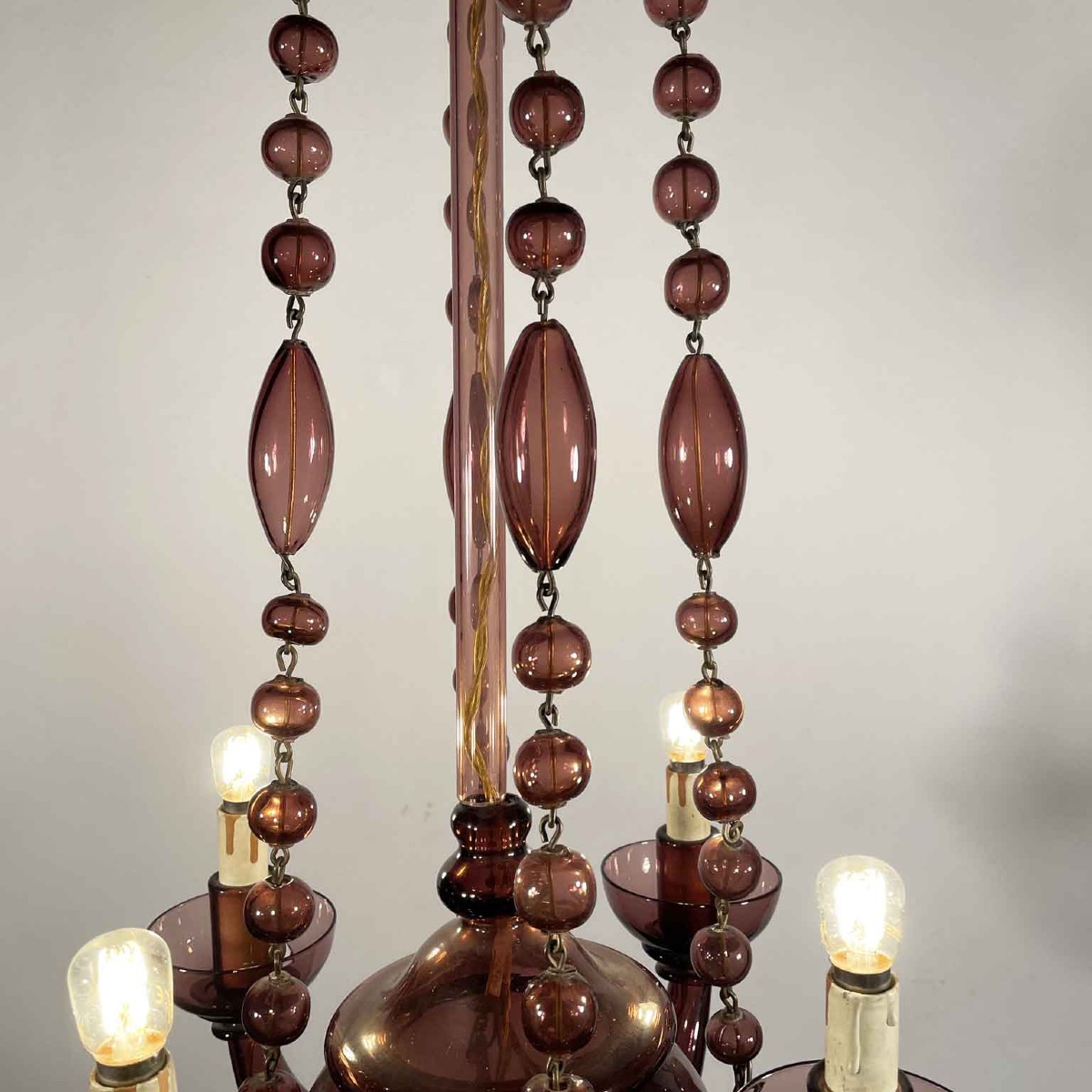 Lampadario Veneziano In Vetro Soffiato Color Ametista Primi 1900-photo-7