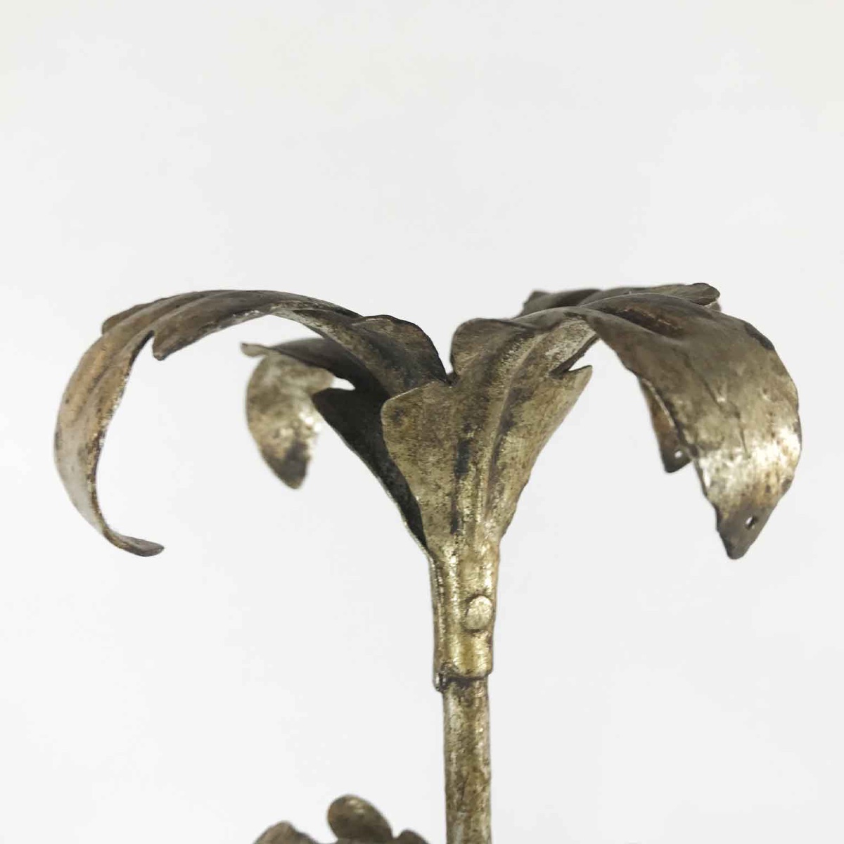 Pair Of Italian Candelabra 20th Century Silver-leaf Wrought Iron Foliate Lamps-photo-2