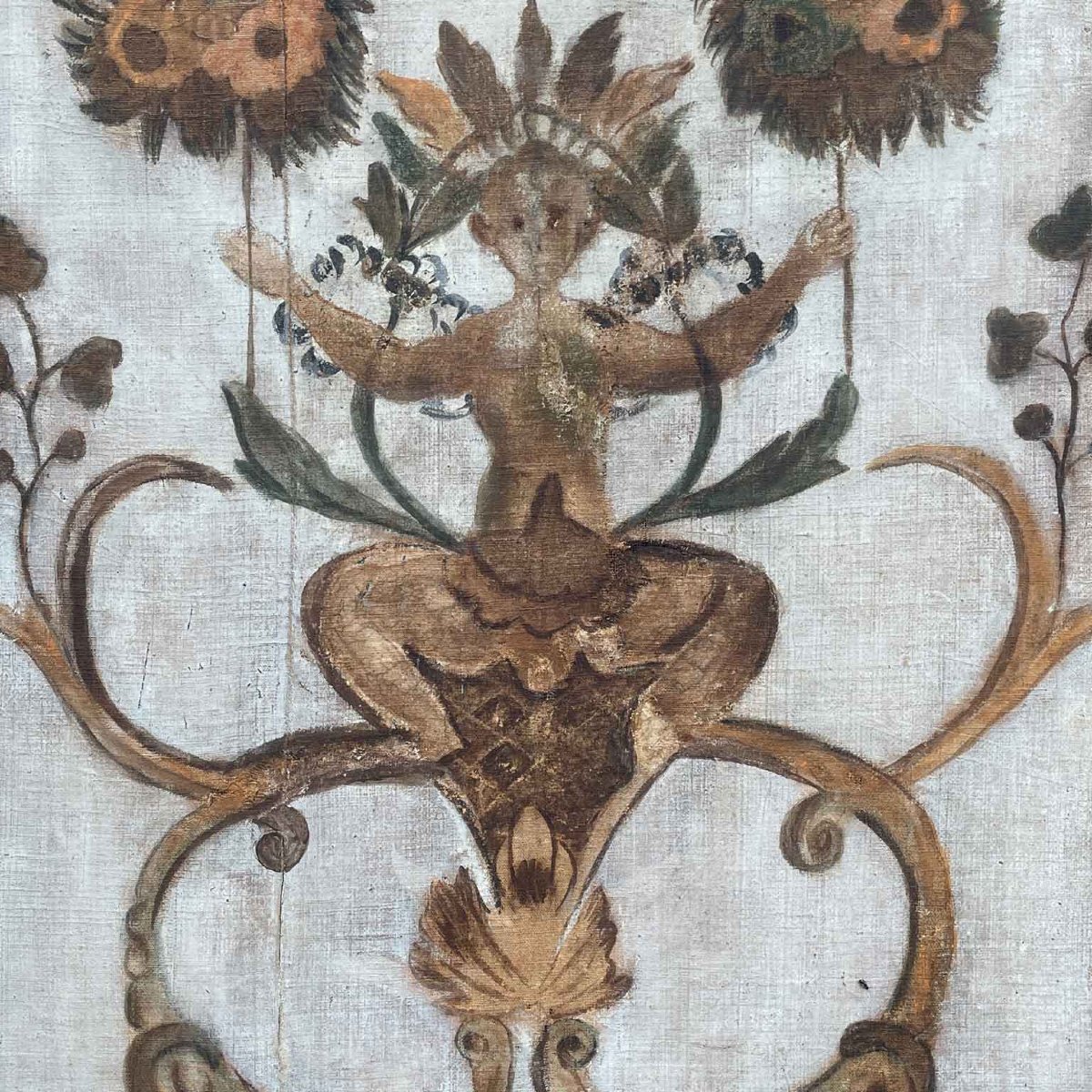 Coppia Di Pannelli Italiani Dipinti Con Grottesche Fine 1800-photo-4