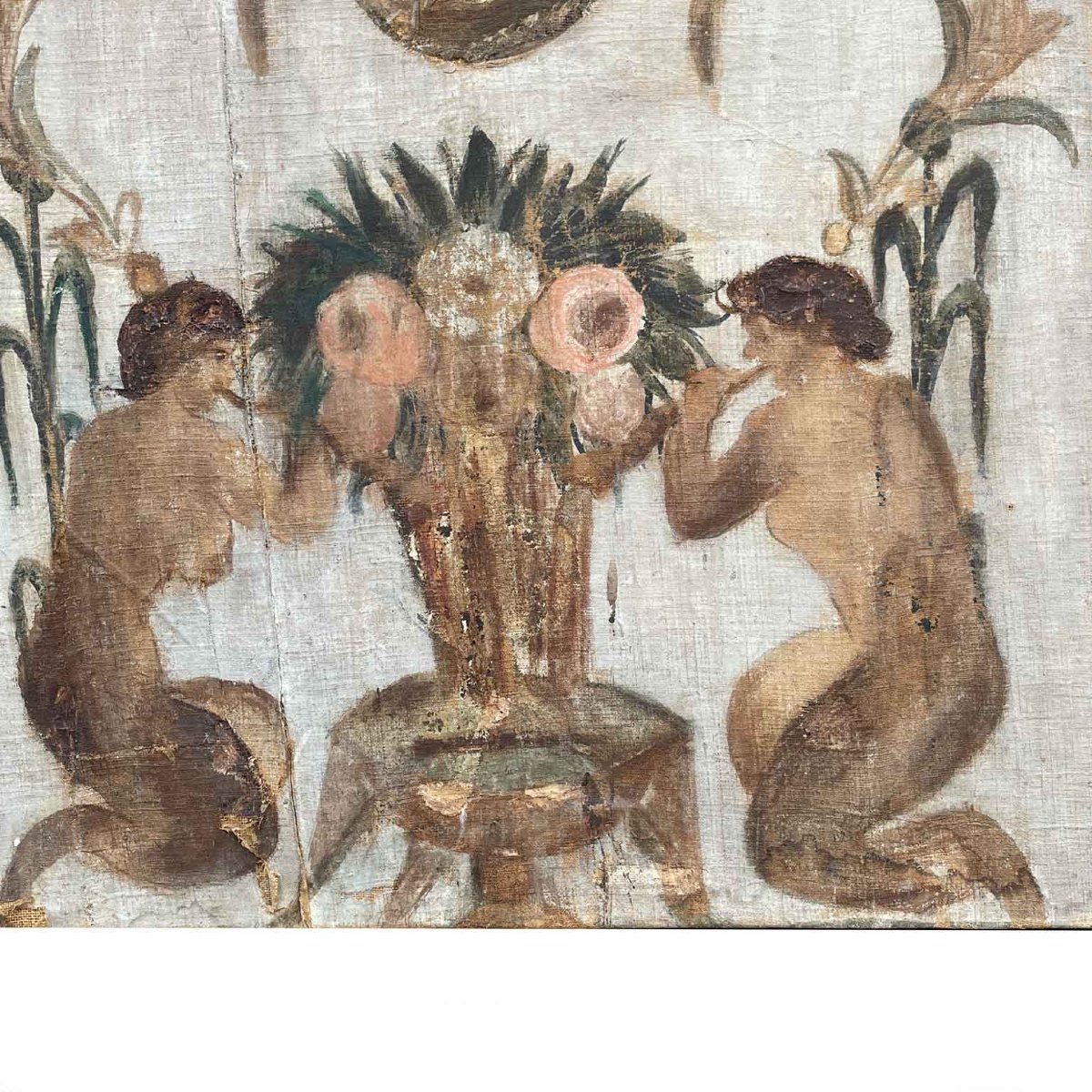 Coppia Di Pannelli Italiani Dipinti Con Grottesche Fine 1800-photo-1