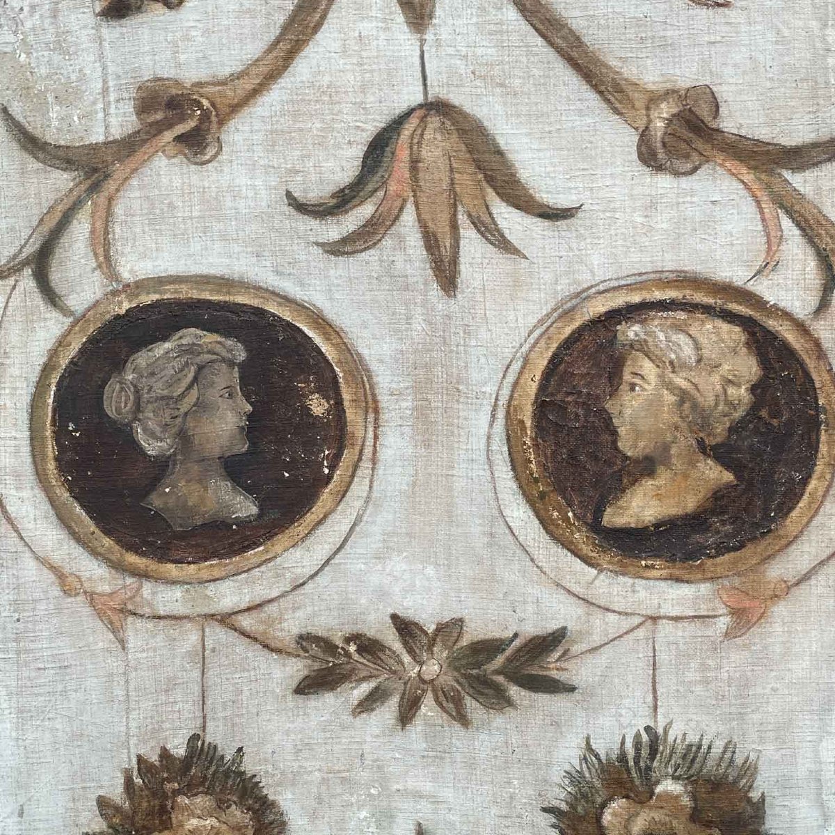 Coppia Di Pannelli Italiani Dipinti Con Grottesche Fine 1800-photo-3