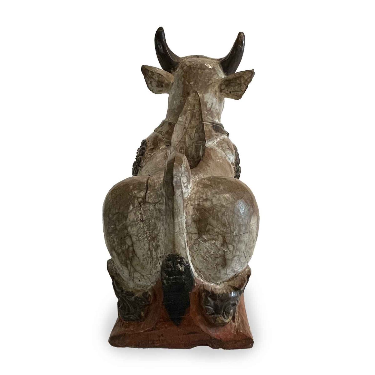 Mucca Nandi In Legno Scolpito E Laccato-photo-1