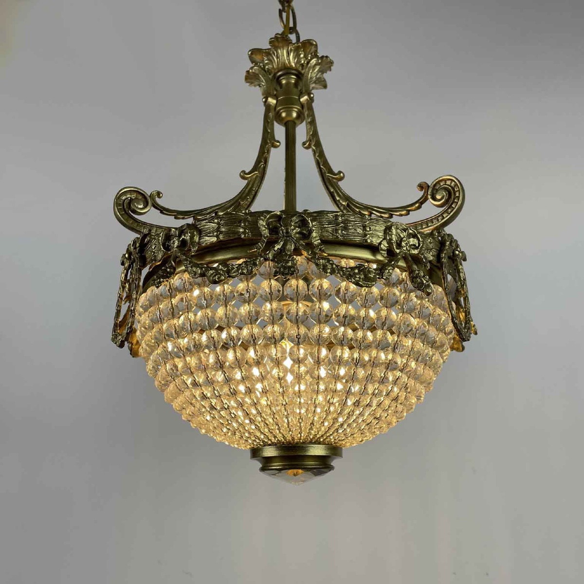Lampadario Francese Da Ingresso In Bronzo E Cristallo Primi 1900 -photo-2