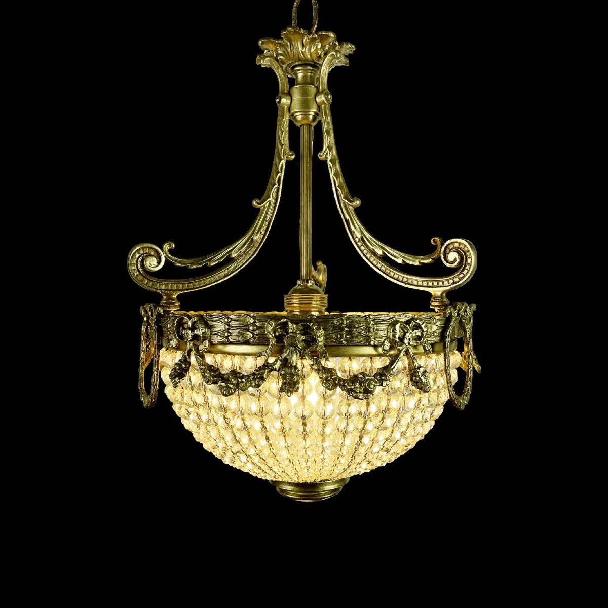 Lampadario Francese Da Ingresso In Bronzo E Cristallo Primi 1900 -photo-3