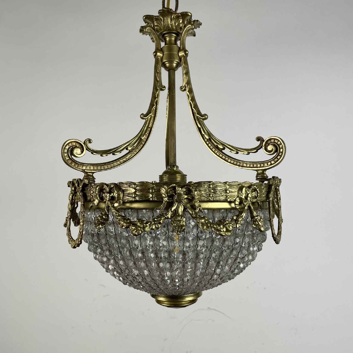 Lampadario Francese Da Ingresso In Bronzo E Cristallo Primi 1900 -photo-1