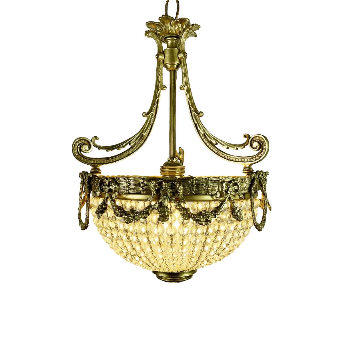 Lampadario Francese Da Ingresso In Bronzo E Cristallo Primi 1900 