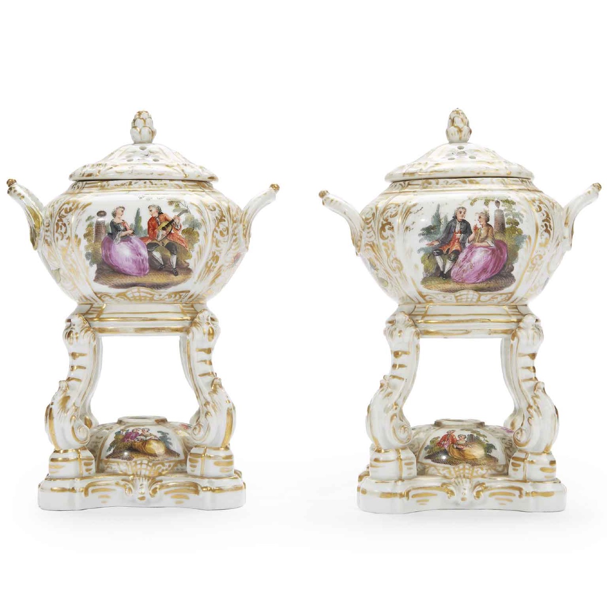 Coppia di Antichi Bruciaprofumi Porcellana Tedesca 1800-photo-2